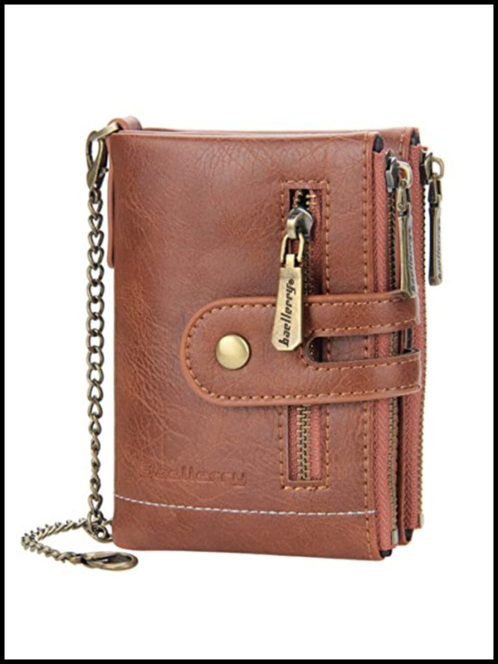 Men's Genuine Leather Bifold Wallet with Chain RFID Blocking